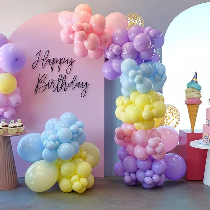 Pink Blue Purple Balloons, 60Pcs 12 Inch Pastel Macaron Pink Purple Teal Blue Gold Confetti Birthday Balloons for Girls Princess Birthday Party Wedding Baby Shower Decorations