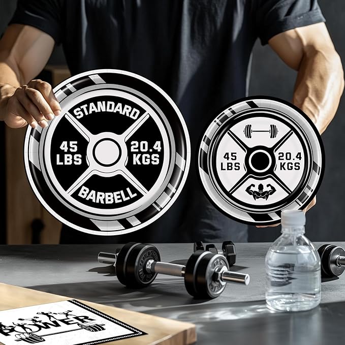 BQC 96 Pcs Gym Party Plates & Decorations - Birthday Party Supplies & Favors