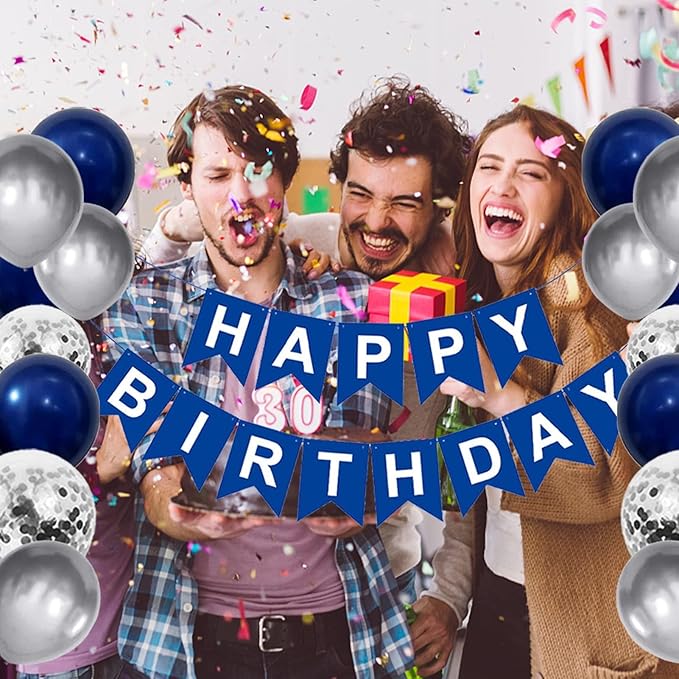 Birthday Decorations for Men, Blue Birthday Party Decorations for Him Her Men Women Boys Girls, Happy Birthday Balloons for Party Decor Suit For 16th 20th 21st 22th 25th 30th 35th 40th 50th 60th 70th