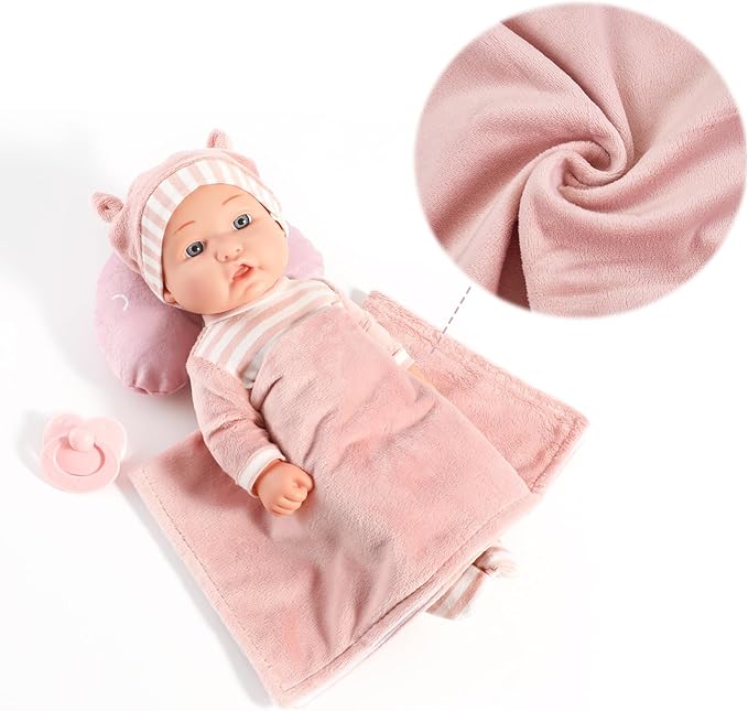 Enjoyin 12'' Baby Doll Playset with Washable Doll Accessories Includes Carrier Bassinet Bed, Pacifier, Blanket, and Pillow, First Baby Dolls for Toddlers 36 Months and Up