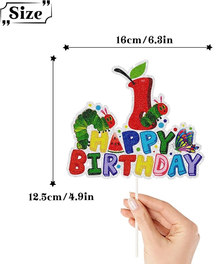 Hungry Caterpillar Happy 1st Birthday Cake Topper,Reading Story Theme 1st Birthday Cake Decor,Fairy tales Theme First Birthday Party Decorations for Boys Girls