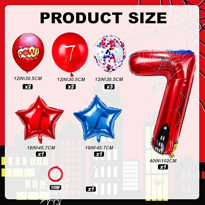 Cartoon Hero 40 Inch Red and Blue Spider Theme Number Foil Birthday Decoration Balloons, Cartoon Party Birthday Supplies, Number large Balloons for Spider Theme Party (7)