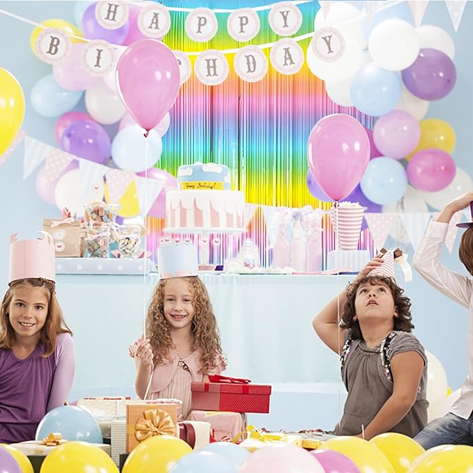 3 Pack Backdrop Pastel Rainbow Foil Fringe Backdrop Curtains Dance Party Decorations Photo Booth Props for Bachelorette Easter Decorations Christmas Halloween New Years Eve Party Supplies