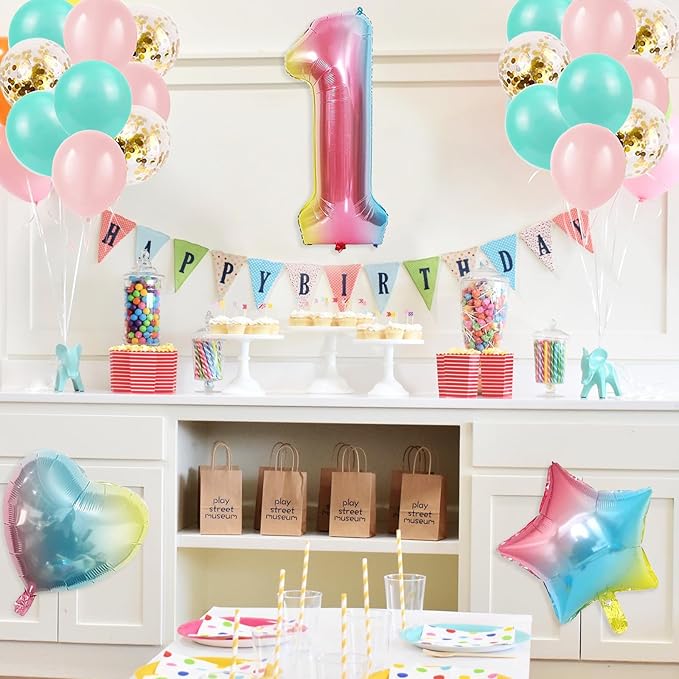 1st Birthday Decorations for Girls Gradient color Age 1 Balloons with Happy Birthdays Banner for Baby showers Frist Birthdays Party Supplies for Girls Boys (1st-Birthday)