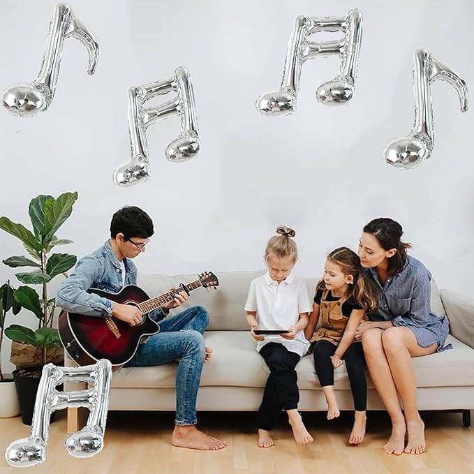 TONIFUL 20pc Music Balloons - Silver Music Notes Party Decorations - Aluminum Foil Balloons for Birthday, Baby Shower, Outdoor Party