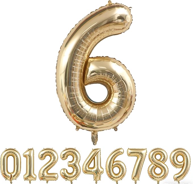 40 Inch Light Gold 6 Number Balloons Champagne Gold Giant 6 Foil Mylar Helium Large Digita Balloon for Girls Boys 6th Birthday Jumbo Balloon Anniversary Graduation Events Party Decorations Supplies