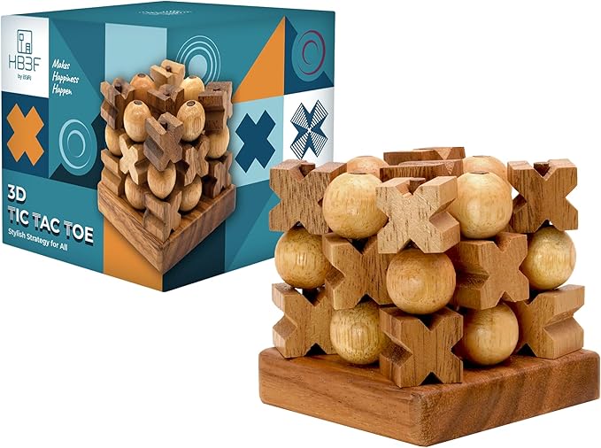 BSIRI 3D Wooden Tic Tac Toe Rustic Coffee Table Decor Unique Gifts for Special Occasions Fun for Adults in Strategic Game Night Family Games