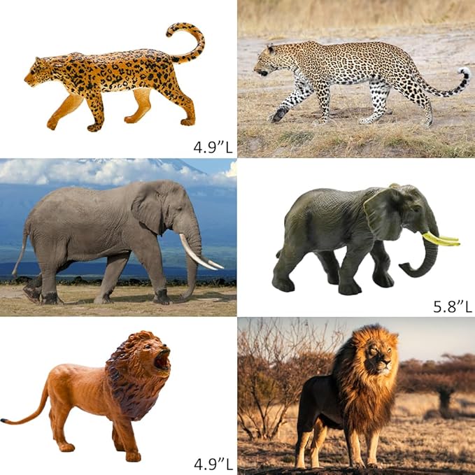 BOLZRA 65PCS Safari Animals Figures Toys, Realistic Plastic Jungle Zoo Wild Animals with Fence Building Blocks Storage Box Christmas Birthday Gift for Kids 3-8