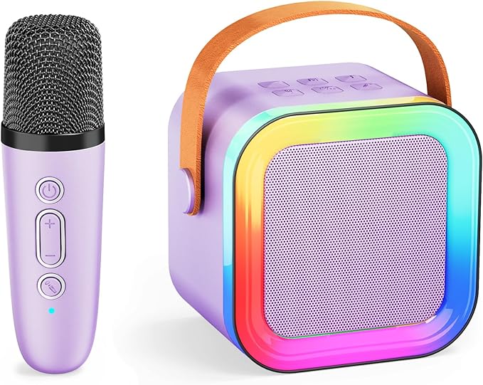 Mini Karaoke Machine for Kids & Girls with 1 Wireless Microphone, Portable Bluetooth Speaker, Christmas Birthday Gift Toy for Boys Toddlers Ages 3, 4, 5, 6, 7, 8, 9, 10, 11, 12+ Years Old (Purple - 1)