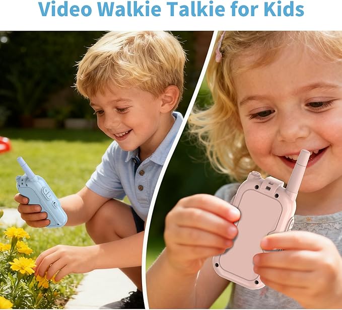 Video Walkie Talkies for Kids, Handheld 2 Pack Rechargeable Kids Video walkie talkies,Long Range Ideal for Family Games, Outside, Camping, Hiking (Pink)