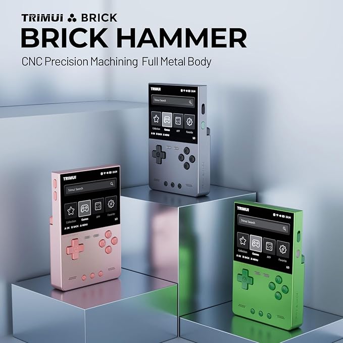Trimui Brick Hammer Handheld Game Console with 3.2 inch IPS Screen and 3000mAh Battery, Retro Video Games Console with Pre-Installed 64GB TF Card and WiFi Function (Wild Green)