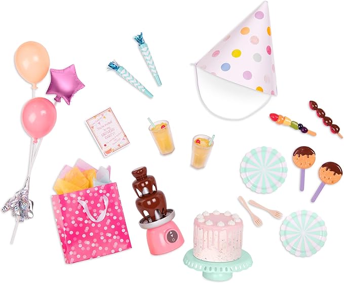 Our Generation 46 cm Dolls Party Accessories - Birthday Cake & Balloons - Doll Accessories - Toy for Children from 3 Years - Sweet Celebration Birthday Set