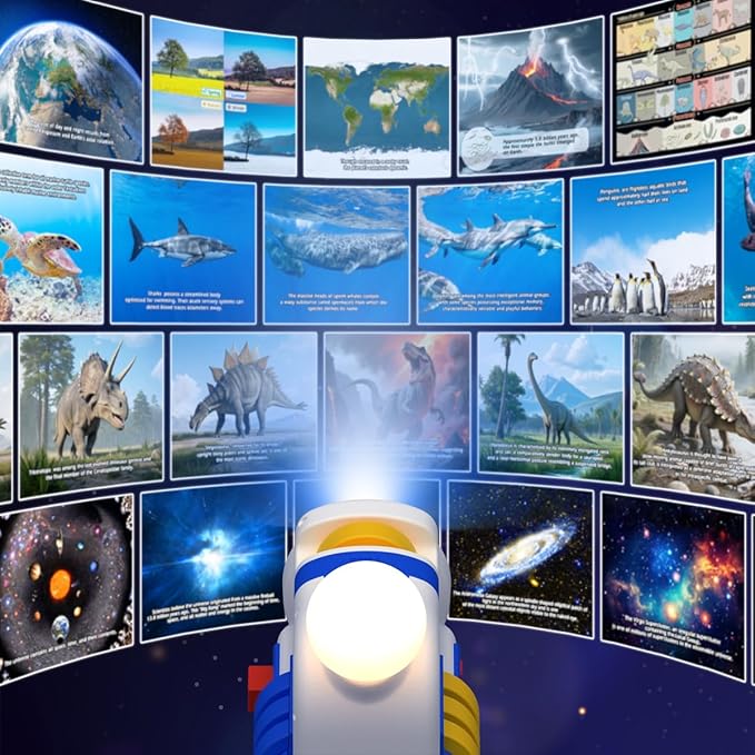 Story Projector for Kids, Story Dream Machine Book Projector with 4 Science Themes, Earth, Ocean, Dinosaurs & Space, Audio Play, Night Light, 9 Dream Music, Educational Bedtime Storytelling Toy