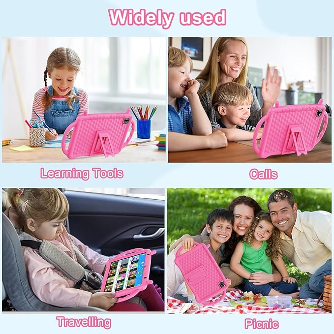 Kids Tablet 10 inch Android 15, Tablet for Kids 3-7 with 10GB RAM 64GB ROM, 512GB Expandsion, with Parental Control, WiFi, 6000mAh，Bluetooth, Dual Camera with Shockproof Case (Pink)