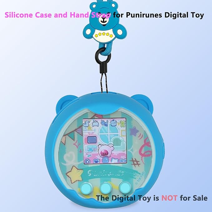 Silicone Cover Case for Punirunes Interactive Digital Toy Squishy Characters Pet, Screen Protector for Punirunes Virtual Electronic Pets Accessories(Silicone Case and Lanyard) (Blue)