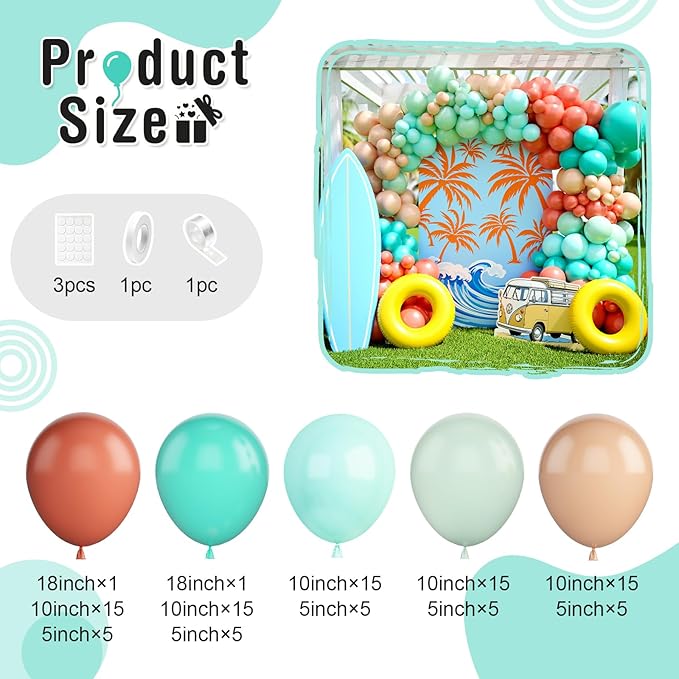 Hawaii Balloons Arch Kit, Tropical Balloon Garland with Orange Teal Blue Balloons for Birthday Decorations, Baby Shower Tropical Hawaii Magic Theme Luau Tiki Party Supplies