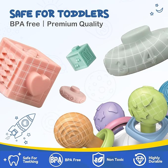 Montessori Baby Toys 3-in-1 Set for Sensory Development, Teething Toys, and Early Education - Gift for Toddler Baby 0-3-6-12-18 Months