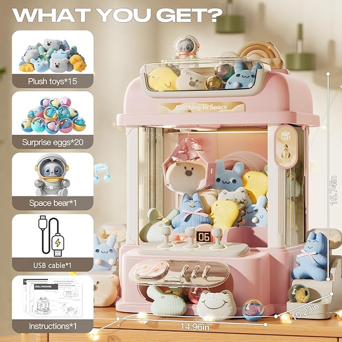 Remote Control Claw Machine for Kids, Mini Vending Machines Candy Grabber Prize Dispenser Toys for Girls, Arcade Game Machine with Light Sounds, Birthday Gifts Toys Age 3 Years (Pink)
