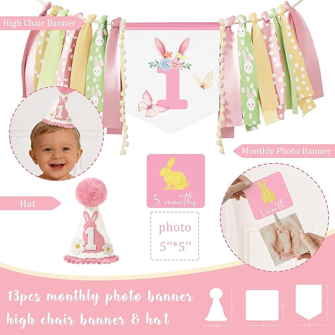 Some Bunny Is One Birthday Party Decorations for Girl, Pink Easter Bunny Rabbit 1st Birthday Supplies, Balloon Garland Kit, High Chair Banner and Backdrop for One Year Old Spring Birthday Girl Décor