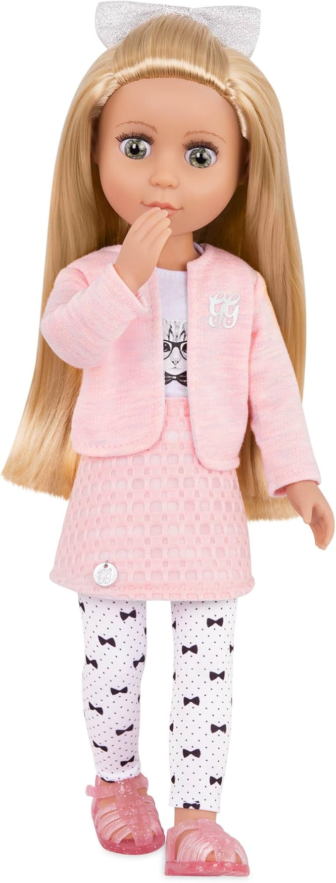 Glitter Girls – 14-Inch Fashion Doll – Blonde Hair & Green Eyes – Pink Cardigan & Skirt – Cat – Themed Outfit – 3+ Years– Fifer
