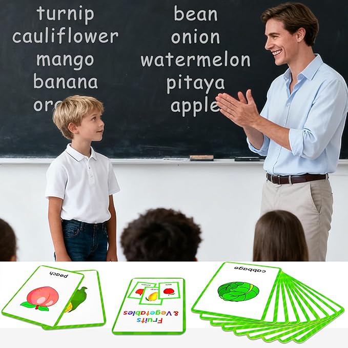 Learning Flashcards Fruits Vegetables, 48 Different Fruits Vegetable, Social Learning Card for Kids