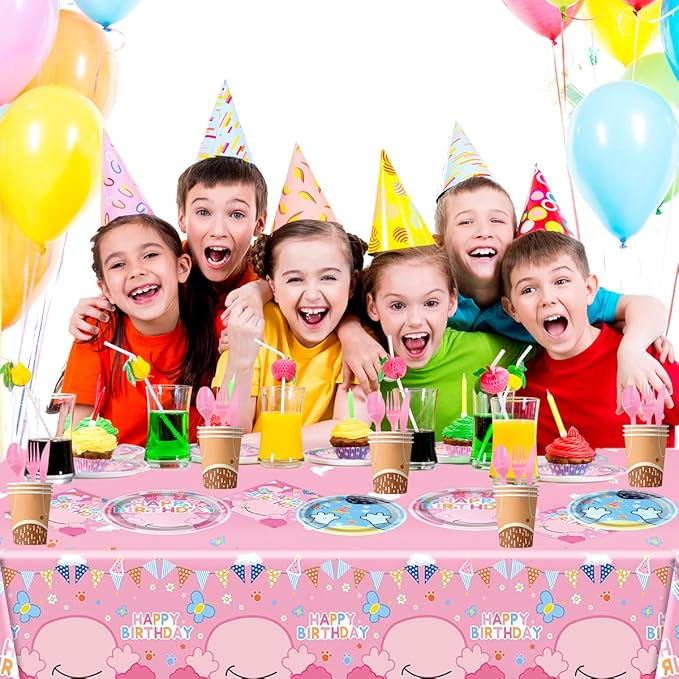 81Pcs Pink Dog Birthday Party Tableware Set Cute Dog Party Decoration Pink Cartoon Birthday Party Supplies