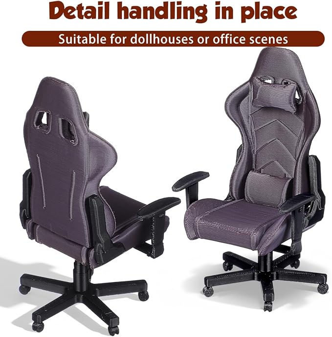 1:12 Scale Miniature Gaming Chair - Doll Computer Chair Model Decor Dollhouse Furniture Accessories for Gamer Collectors, Mini Office Decor & Micro Scene Prop