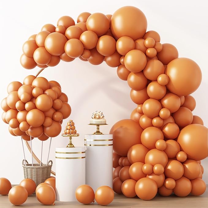 RUBFAC Burnt Orange Balloons 129pcs Different Sizes Pack of 18 12 10 5 Inch, Latex Terracotta Balloon Garland Arch Kit for Fall Thanksgiving Halloween Wedding Birthday Party Decoration