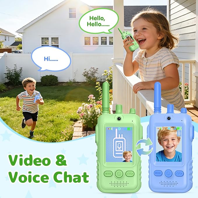 Walkie Talkies for Kids Video Toys, 2Pack Rechargeable Video Intercom Kids Walkies Talkies with 2.0" IPS Screen & Long Range, Outdoor Christmas Birthday Gifts for Boys Girls 3-12 Year Old