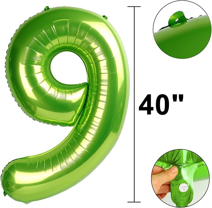 40 Inch Light Green Balloon Number 9,Jumbo Mylar Foil Helium Balloon for 9 19th 29th 39th 90th 99th Digital Balloons for Birthday Party,Wedding Anniversary Party Decorations