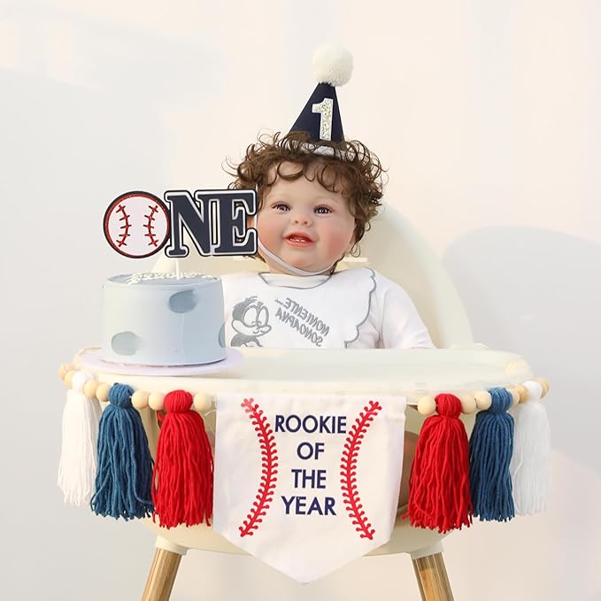 Baseball Baby Boy First Rookie Of The Year High Chair Banner 1st Cake Topper Birthday Party Decorations