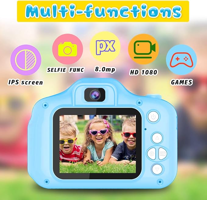 Seckton Kids Selfie Camera for Boys Age 3-9 Blue & Digital Video Cameras with Flash for Kids 6-10, Portable Camera Toy 3 4 5 6 7 8 9 10 Year Old Boys Girls Black