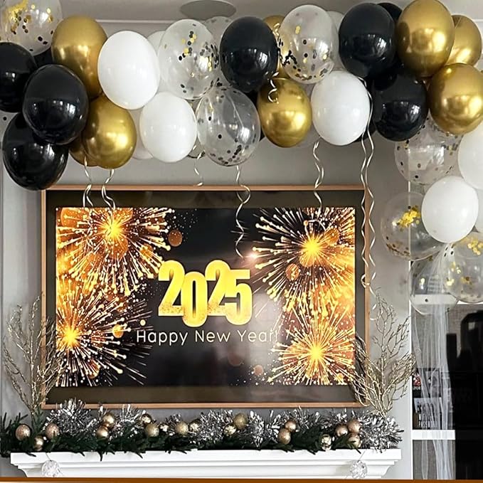 Black White Gold Party Balloons,Black and Gold Balloon 50 Pcs 12 inch Black Gold Latex Balloons For New Year Graduation Wedding Retirement Anniversary Party Decorations