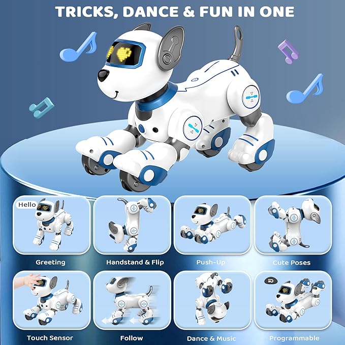 Robot Dog Toy for Kids 3-12: Remote Control Interactive Robot Puppy with Touch & Follow, Programmable Tricks, Dancing & Walking, Birthday Gift for Smart Boys & Girls