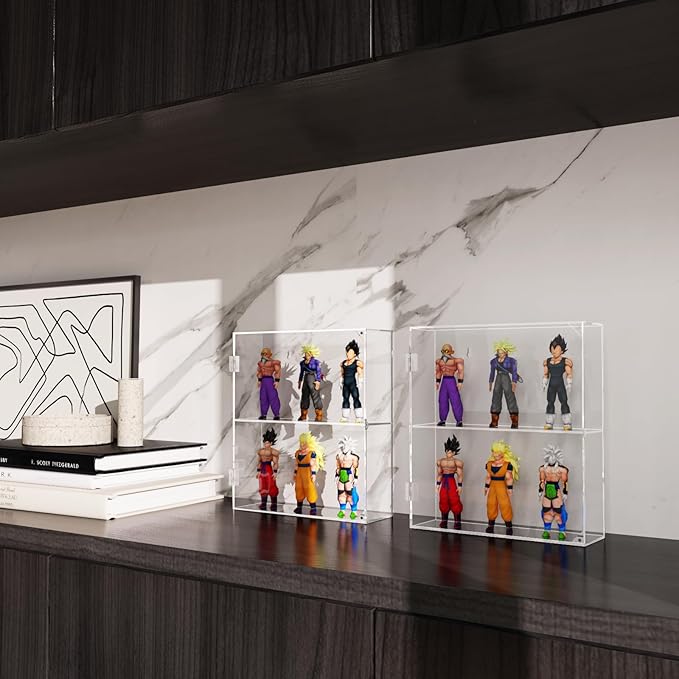 Acrylic Display Case - 2 Layer Clear Display Case for Funko Pop Action Figures - Wall Mounted or Desktop Dustproof Display Cabinet Shelf for Labubus Collectibles Mini Toys