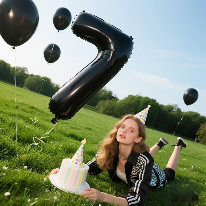 40 Inch Black Number 7 Balloon Jumbo Giant Happy 17th 27th 37th 70th Birthday Party Decorations for Boy or Girl Huge Mylar Anniversary Party Supplies