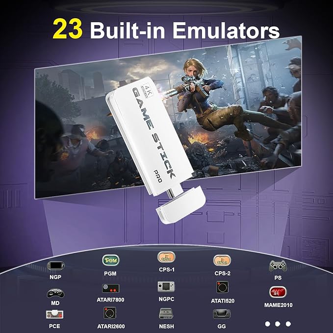 Handheld Game Console,4K HDMI Retro Gaming Console with 40,000+ Games & 23 Emulators and Dual 2.4G Wireless Controllers,Plug and Play Video Gaming Stick,Compatible with TV, PC, Projector (64G)