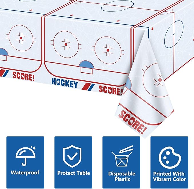 2Pcs Hockey Tablecloths - Hockey Rink Table Covers - Disposable Plastic Party Tablecloth (2, 51'' x 86'')
