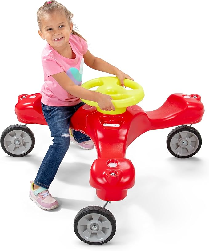 Simplay3 Boomerang Bike Ride-On Trike Toy for Ages 1.5-5, Accommodates Up to 3 Kids, Swivel Caster Wheels, 32" x 32" x 19.5", Red