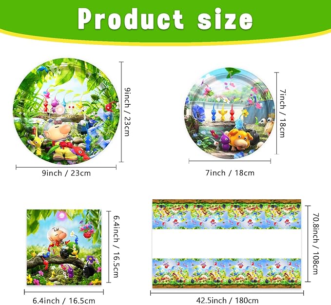 Pikmin Party Supplies 41Pack include 20 plates, 20 napkins 1 tablecloth for birthday party Decoration (Pikmin)
