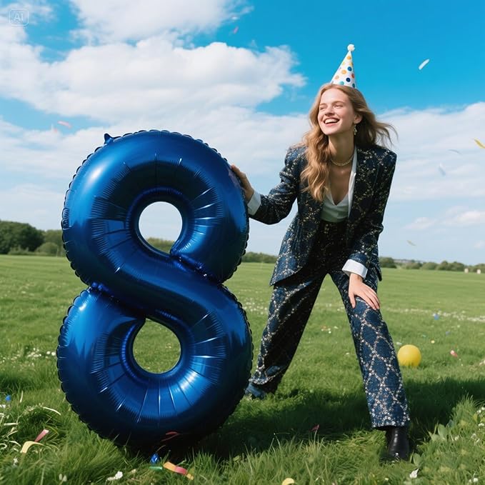 40 Inch Number 8 Balloon Jumbo Dark Blue Digit Foil Balloon for 18 28 38 80 Graduation Anniversary Party Supplies 88th Birthday Photo Booth Backdrop for Boys Girls