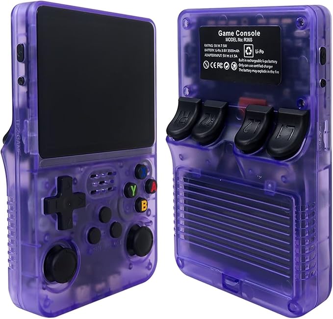 New Upgraded R36S Retro Handheld Game Console with 128G 3.5 Inch IPS Screen Built-in 15000+ Classic Games Open Source Linux System Portable Pocket Video Player (Purple)