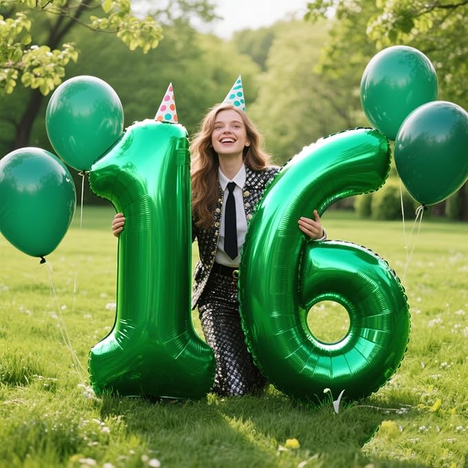 40 Inch Green Large Balloon Number 6 Balloon,Jumbo Mylar Foil Helium Balloon for 6 16 26 36 60 66 Birthday Digital Balloons for Birthday Party,Wedding Anniversary Party Decorations