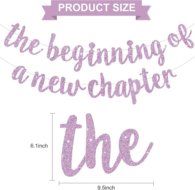 BEISHIDA The Beginning of A New Chapter Banner, Farewell party Decoration,Graduation Sign 2026 Banner,Happy retirement Supplies,Going away party Sign Garland,Graduation banner Glitter Light Purple