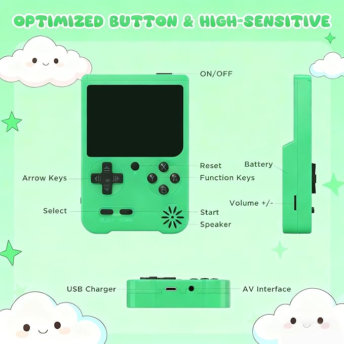 Handheld Games Console, Built-in 500 Video Games, Portable Video Gaming Player with 3.0 Inch lPS Screen，Rechargeable Retro Electronic Gaming System, Pocket Mini Arcade