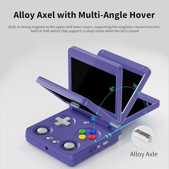 Anbernic RG34XXSP Foldable Retro Handheld Game Console , 3.4 Inch IPS Screen Linux System Built-in 64G TF Card 5000+ Games Handheld Emulator Support 5G WiFi Bluetooth TV Output(Indigo)