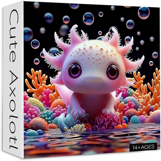 PICKFORU Cute Axolotl 1000 Piece Puzzle for Adults, Colorful Sea Animal Undersea Corals Jigsaw Puzzles, Impossible Hard Unique Art Theme as Home Decor