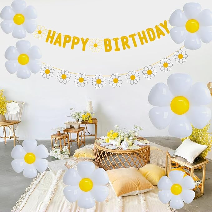 32pcs Daisy Flower Birthday Banner Balloons Decoration,Daisy Party Decorations，Daisys Flower Girls Boys Birthday Party Supplies