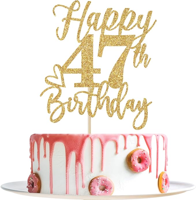 Happy 47th Birthday Cake Topper, 47th Birthday Decorations, Cheers to 47 Years, Hello 47, 47th Happy Birthday Party Supplies Gold Glitter