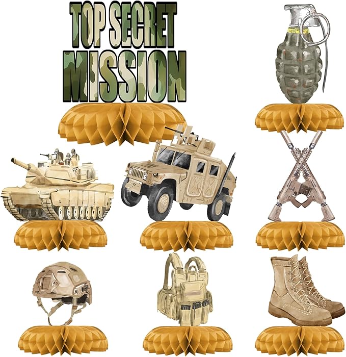 Army Party Centerpiece Set - 3D Tank Honeycomb Army Birthday Decorations and Army Table Toppers for Kids' Military-Themed Birthday and Baby Shower Table Décor